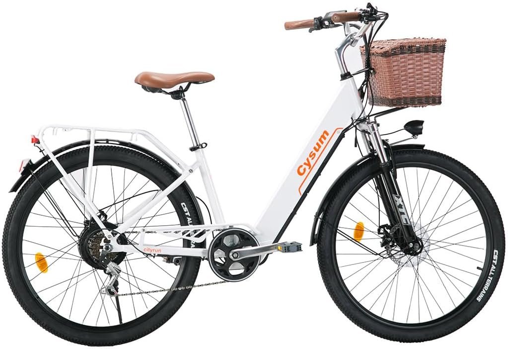 cysum Cityrun E-Bike für Damen, 26 Zoll (66 cm), E-Bike, E-Bike, E-Bike, Stadtfahrrad für Erwachsene, Motor 250 W, 25 km/h, Lithium-Akku 36 V, 360 WH, Reichweite 80 km