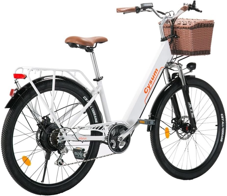 cysum Cityrun E-Bike für Damen, 26 Zoll (66 cm), E-Bike, E-Bike, E-Bike, Stadtfahrrad für Erwachsene, Motor 250 W, 25 km/h, Lithium-Akku 36 V, 360 WH, Reichweite 80 km
