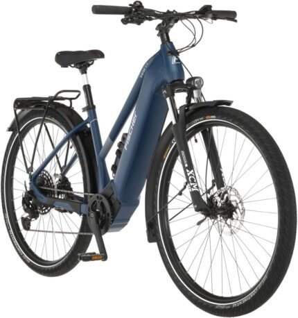 Fischer E-Bike Trekking VIATOR 8.0i, Elektrofahrrad für Damen und Herren, Mittelmotor 90 Nm, 36 V Akku, sattblau