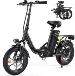 Finbike Klapprad E-Bike 16 * 2.15 Zoll Fat Tire,Tragbares Elektrofahrrad mit 10.4Ah Abnehmbarem Akku,4 Fahrmodi,PAS Reichweite MAX 88KM,Falt-Elektrofahrräder für Herren Damen Pendeln