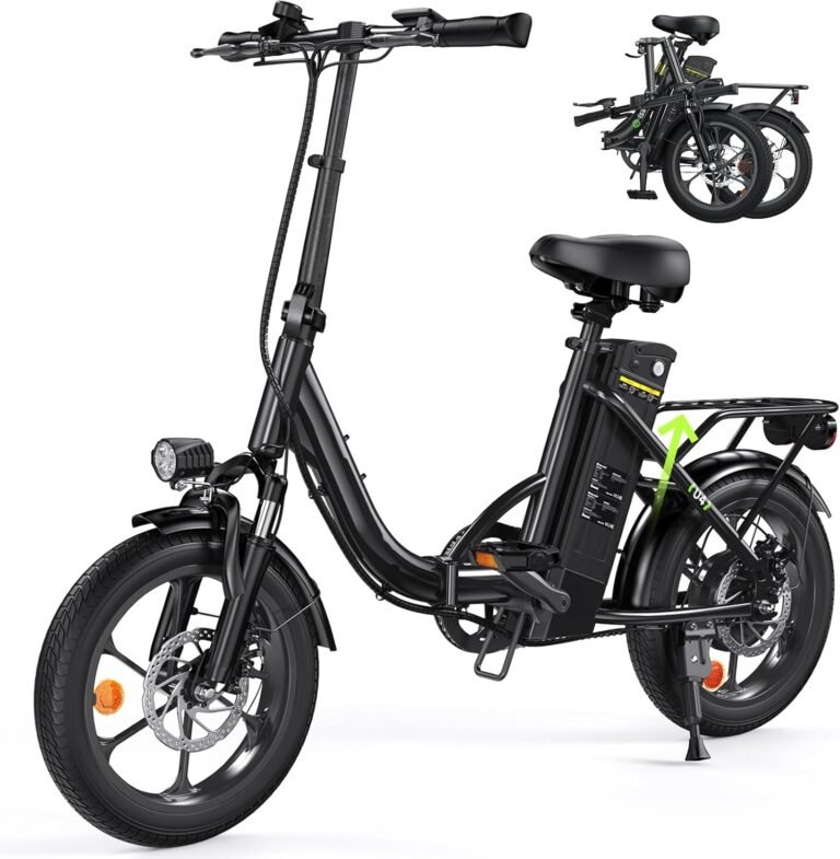 Finbike Klapprad E-Bike 16 * 2.15 Zoll Fat Tire,Tragbares Elektrofahrrad mit 10.4Ah Abnehmbarem Akku,4 Fahrmodi,PAS Reichweite MAX 88KM,Falt-Elektrofahrräder für Herren Damen Pendeln