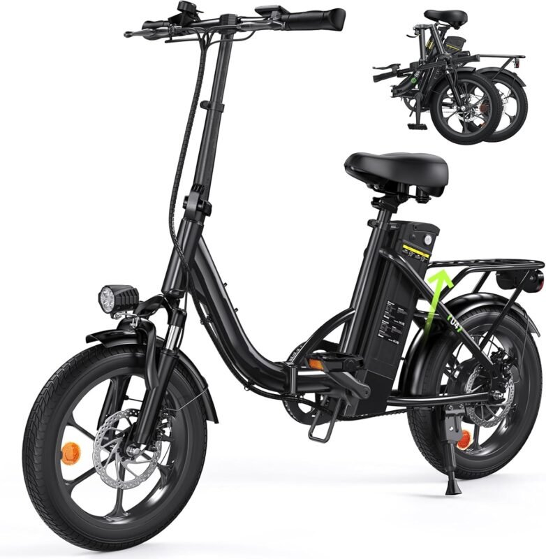 Finbike Klapprad E-Bike 16 * 2.15 Zoll Fat Tire,Tragbares Elektrofahrrad mit 10.4Ah Abnehmbarem Akku,4 Fahrmodi,PAS Reichweite MAX 88KM,Falt-Elektrofahrräder für Herren Damen Pendeln