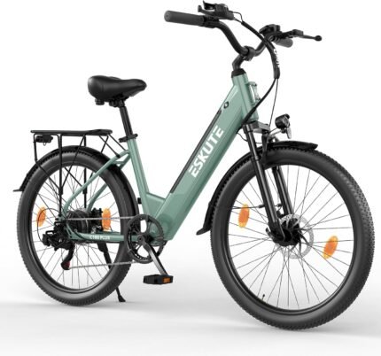ESKUTE C100 Plus E-Bike, 26 Zoll Elektrofahrrad, E-Cityrad 250W HeckMotor, 36V 13Ah Wechselakku, bis zu 100km, LCD-Display, Tiefeinsteiger E-CityBike Für Damen und Herren Erwachsene