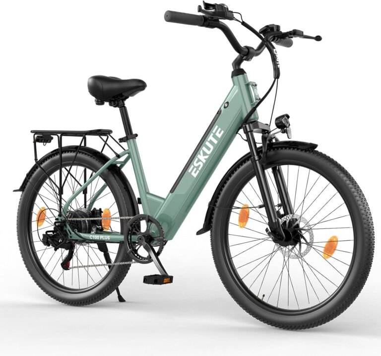 ESKUTE C100 Plus E-Bike, 26 Zoll Elektrofahrrad, E-Cityrad 250W HeckMotor, 36V 13Ah Wechselakku, bis zu 100km, LCD-Display, Tiefeinsteiger E-CityBike Für Damen und Herren Erwachsene