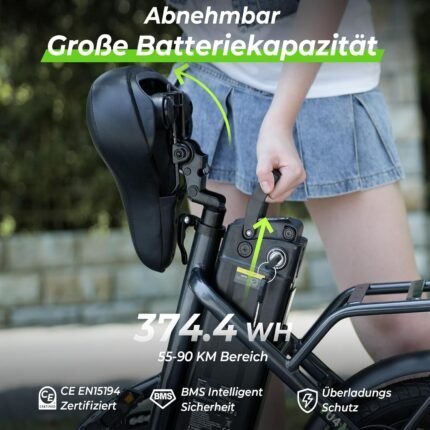 Finbike Klapprad E-Bike 16 * 2.15 Zoll Fat Tire,Tragbares Elektrofahrrad mit 10.4Ah Abnehmbarem Akku,4 Fahrmodi,PAS Reichweite MAX 88KM,Falt-Elektrofahrräder für Herren Damen Pendeln