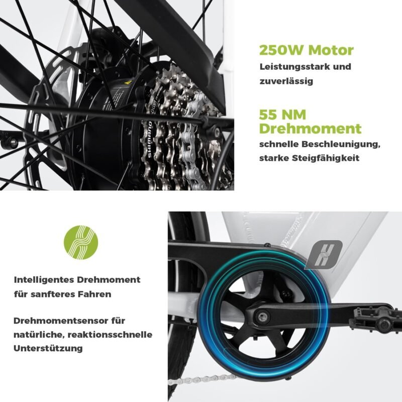 DERUIZ Quartz 28 Zoll E-Bike Damen & Herren, Elektrofahrrad City & Trekking, 48V Akku, bis 161 km Reichweite, 8-Gang-Schaltung, 55 Nm Drehmoment, App-Steuerung, hydraulische Scheibenbremsen