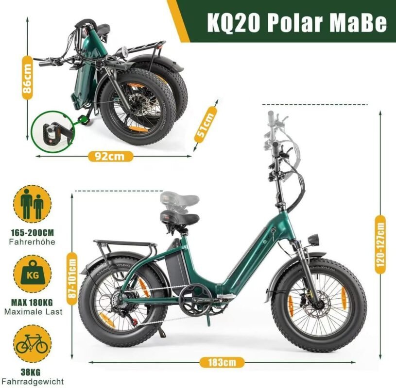 E Bike Klapprad 20 Zoll Elektrofahrräder, E-Faltrad Damen und Herren, 48V 18A*2 Doppelbatterien|250W Heckmotor 80N.m & 25km/h, Hydraulische Bremse, Tiefeinsteiger E-City Bike/Pedelec für Erwachsene