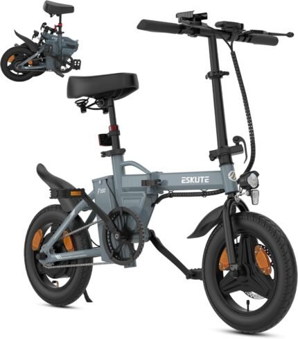 ESKUTE F100 E-Bike Klapprad, 14 Zoll Elektrofahrrad mit USB-Ladeanschluss für Handy, 250W EU-konformes Elektrofahrräder, Integrierter 36V 9Ah Akku, Reichweite bis 35-60KM