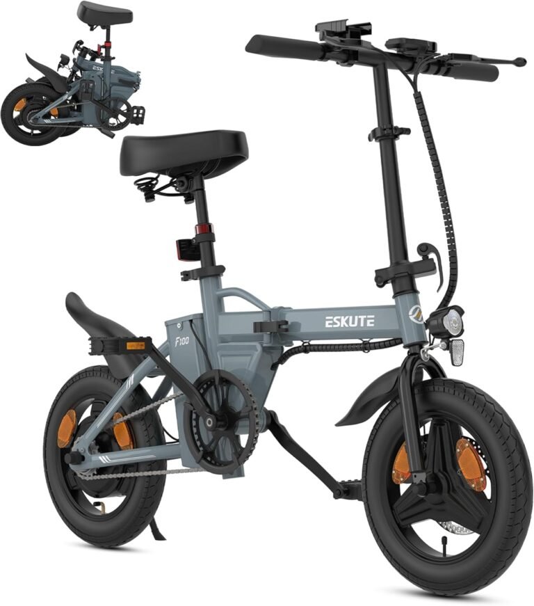 ESKUTE F100 E-Bike Klapprad, 14 Zoll Elektrofahrrad mit USB-Ladeanschluss für Handy, 250W EU-konformes Elektrofahrräder, Integrierter 36V 9Ah Akku, Reichweite bis 35-60KM